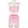 Lace Floral Lace Garter Lingerie Set - Alternate View