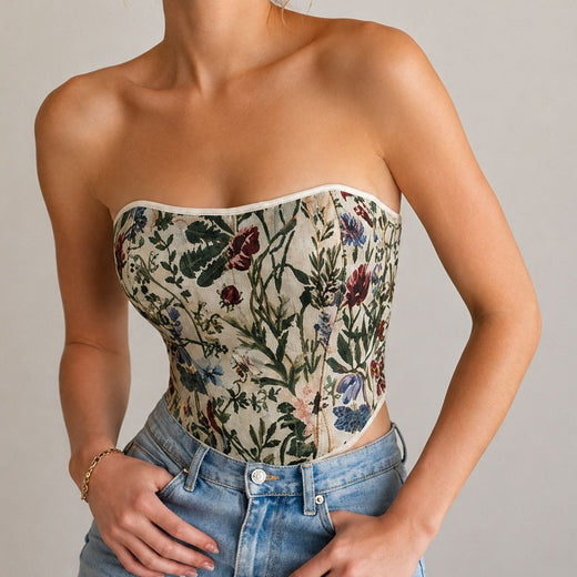Ivory Floral Strapless Corset Top