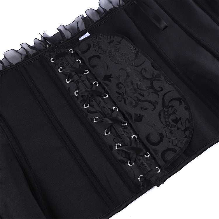Black Ruffle Trim Lace-Up Corset Top, alternate view 4