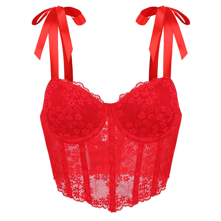 Black Lace Bow-Strap Bustier Top, alternate view 5