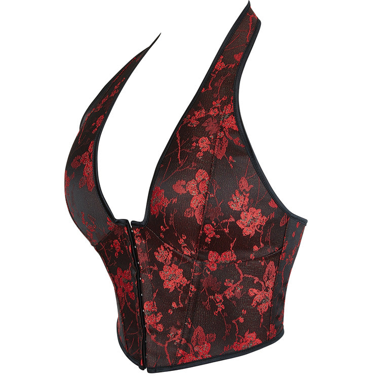 Red Floral Halter Corset Top, alternate view 2