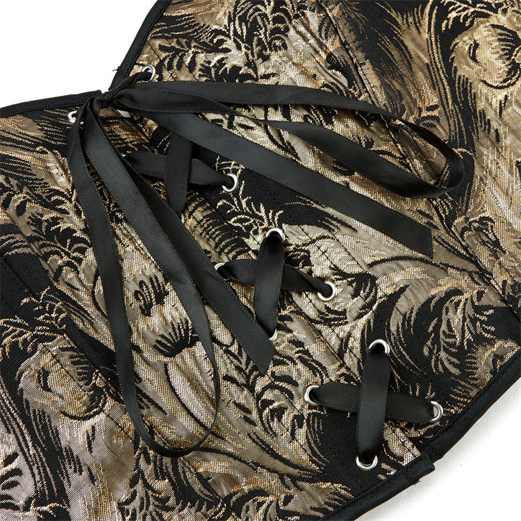 Black Gold Floral Strapless Corset Top, alternate view 4