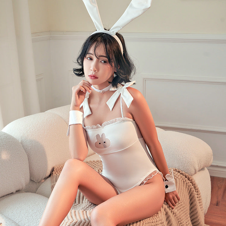 Black White Bunny Costume Lingerie Set - Front View
