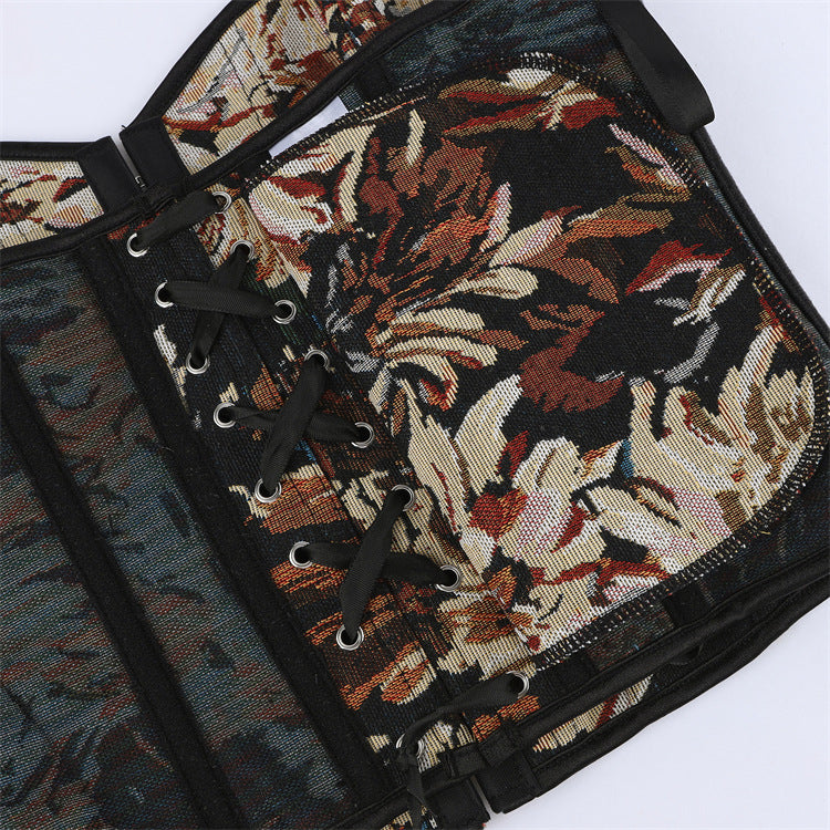 Black Beige Floral Tapestry Corset Top, alternate view 4