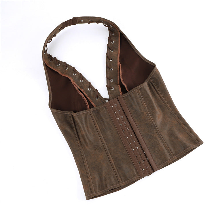 Brown Lace-Up Halter Corset Top, alternate view 4