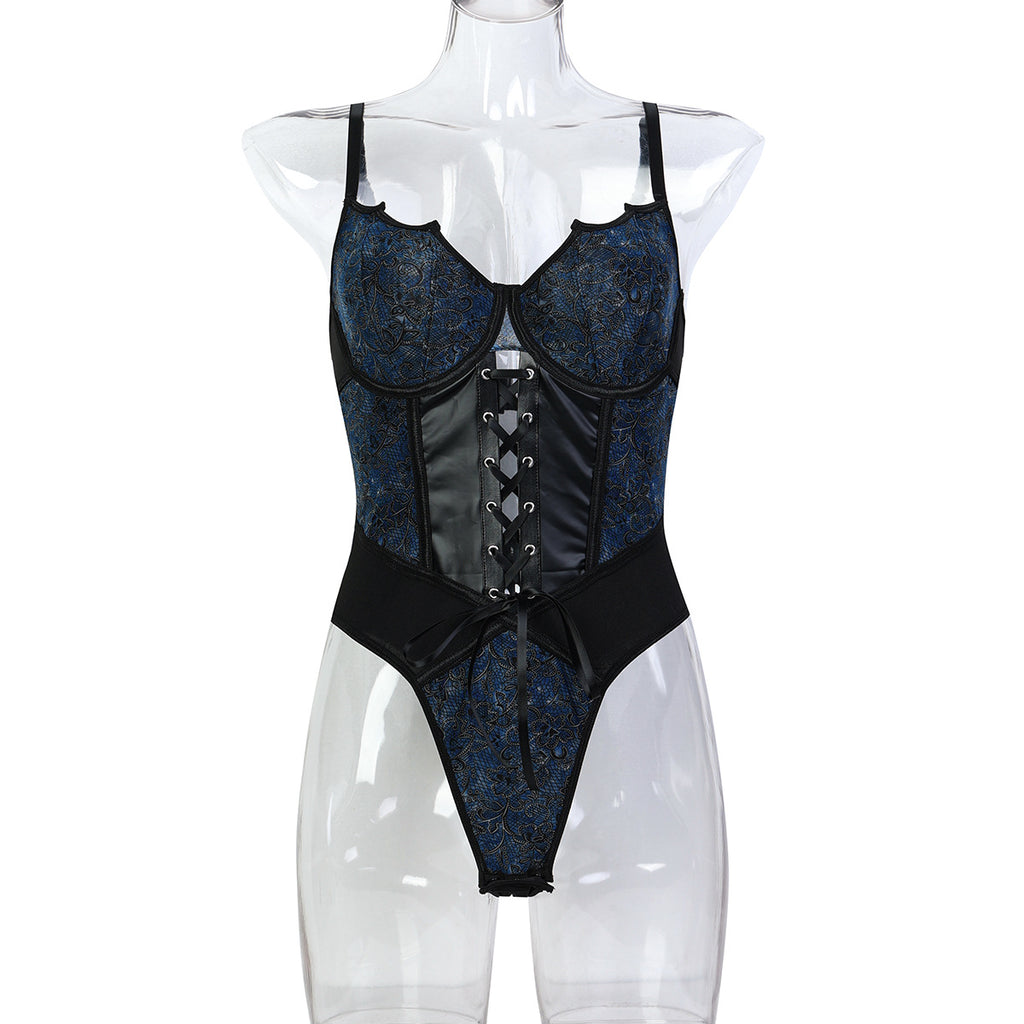Faux Leather Cutout Teddy Bodysuit - Alternate View