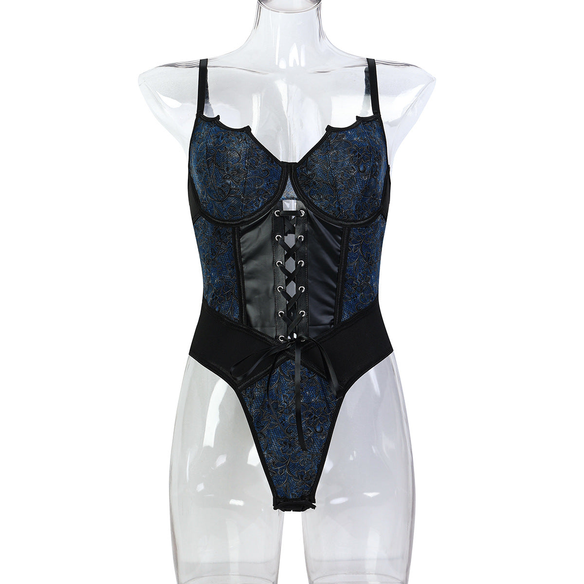 Faux Leather Cutout Teddy Bodysuit - Alternate View