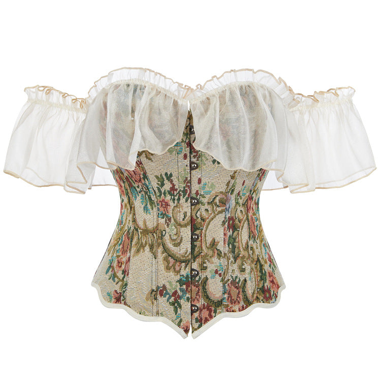 Floral Off-Shoulder Back-Zip Corset Top