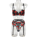Black Floral Lace Garter Lingerie Set - Alternate View