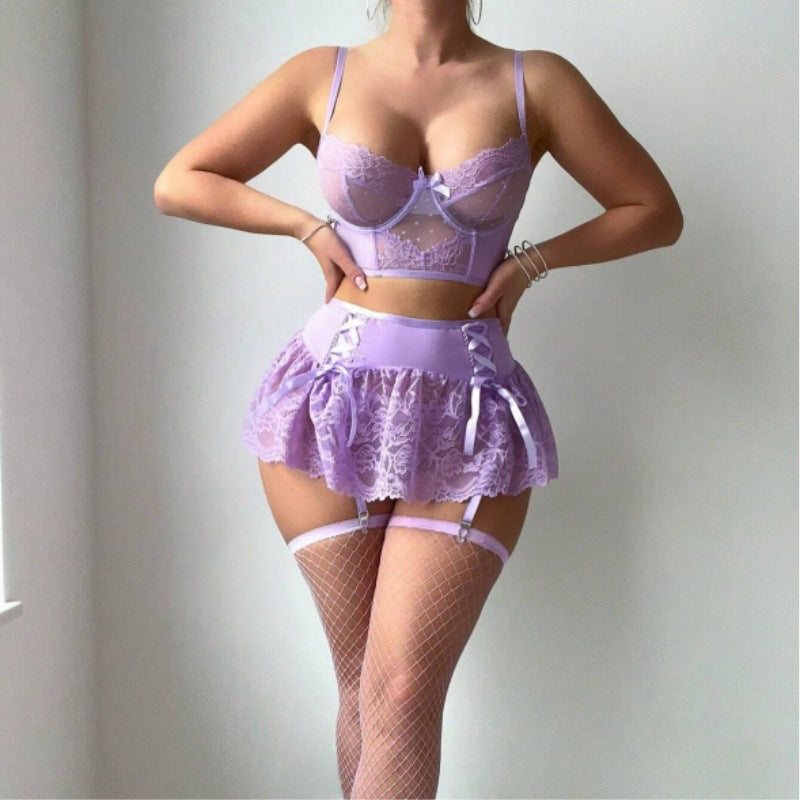 Lavender Lace Skirt Lingerie Set, alternate view 3
