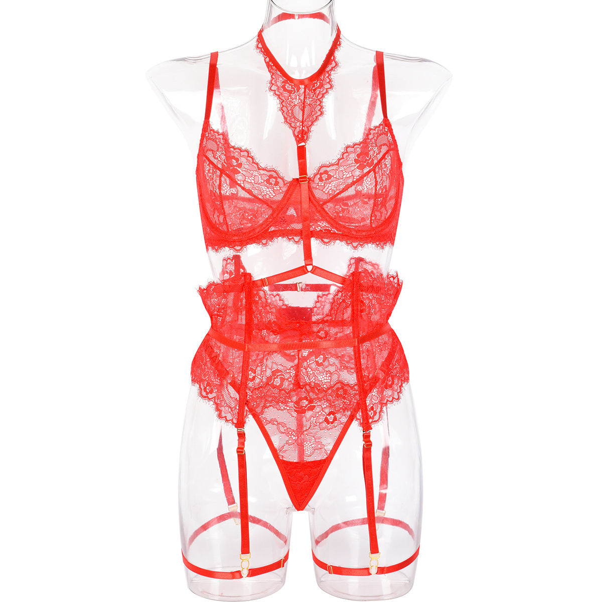 Red Lace Strappy Teddy Bodysuit - Alternate View