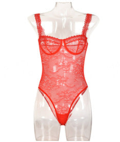 Rose Red Lace Strappy Teddy Bodysuit - Alternate View