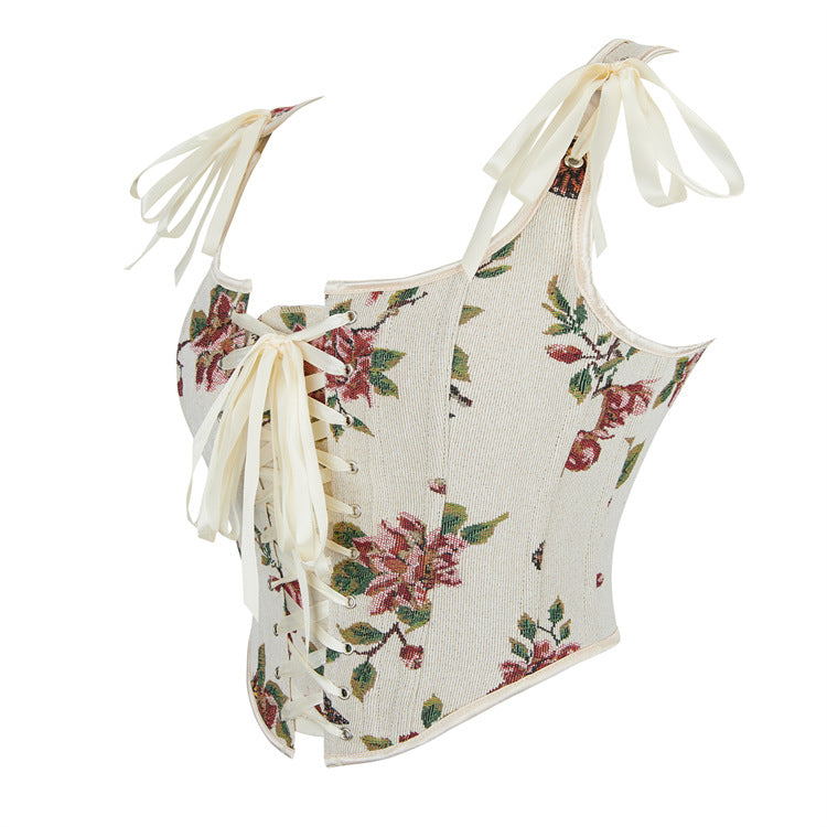 Ivory Floral Tie-Front Corset Top, alternate view 3