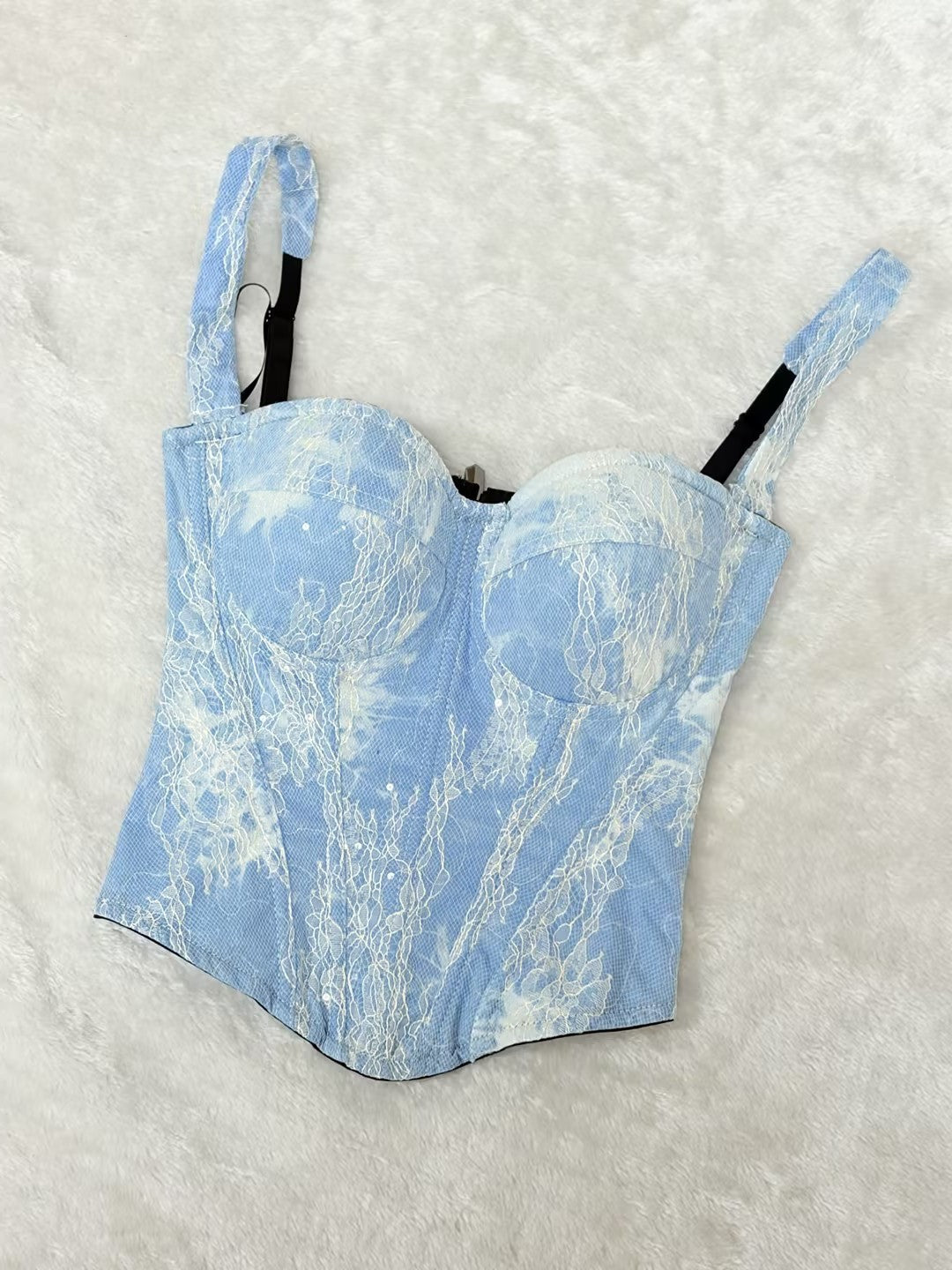 Blue Denim-Look Lace Corset Top, alternate view 9