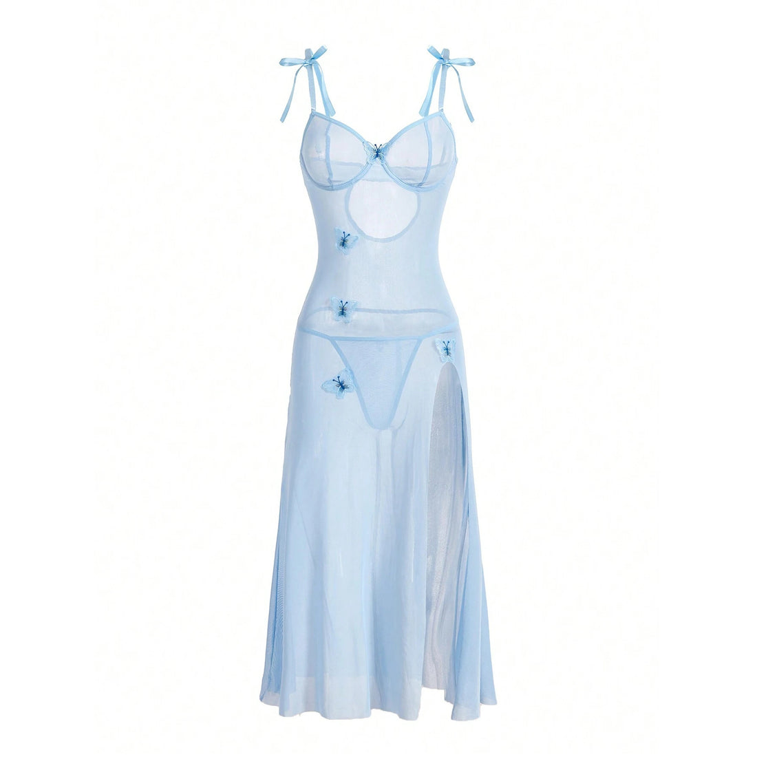 Blue Butterfly Mesh Chemise Nightdress, alternate view 5