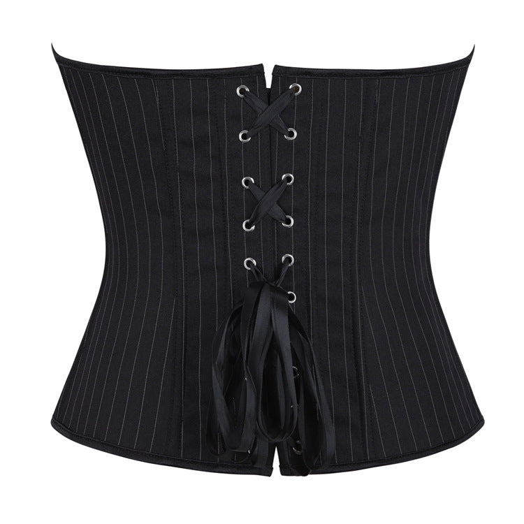 Black Pinstripe Lace-Up Corset Top, alternate view 3
