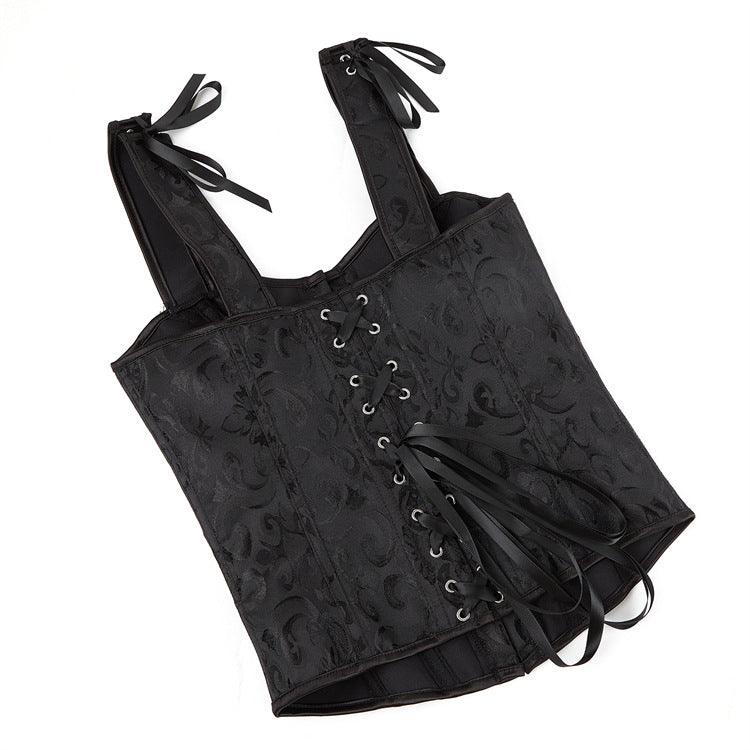 Black Button-Front Tie-Strap Corset Top, alternate view 5