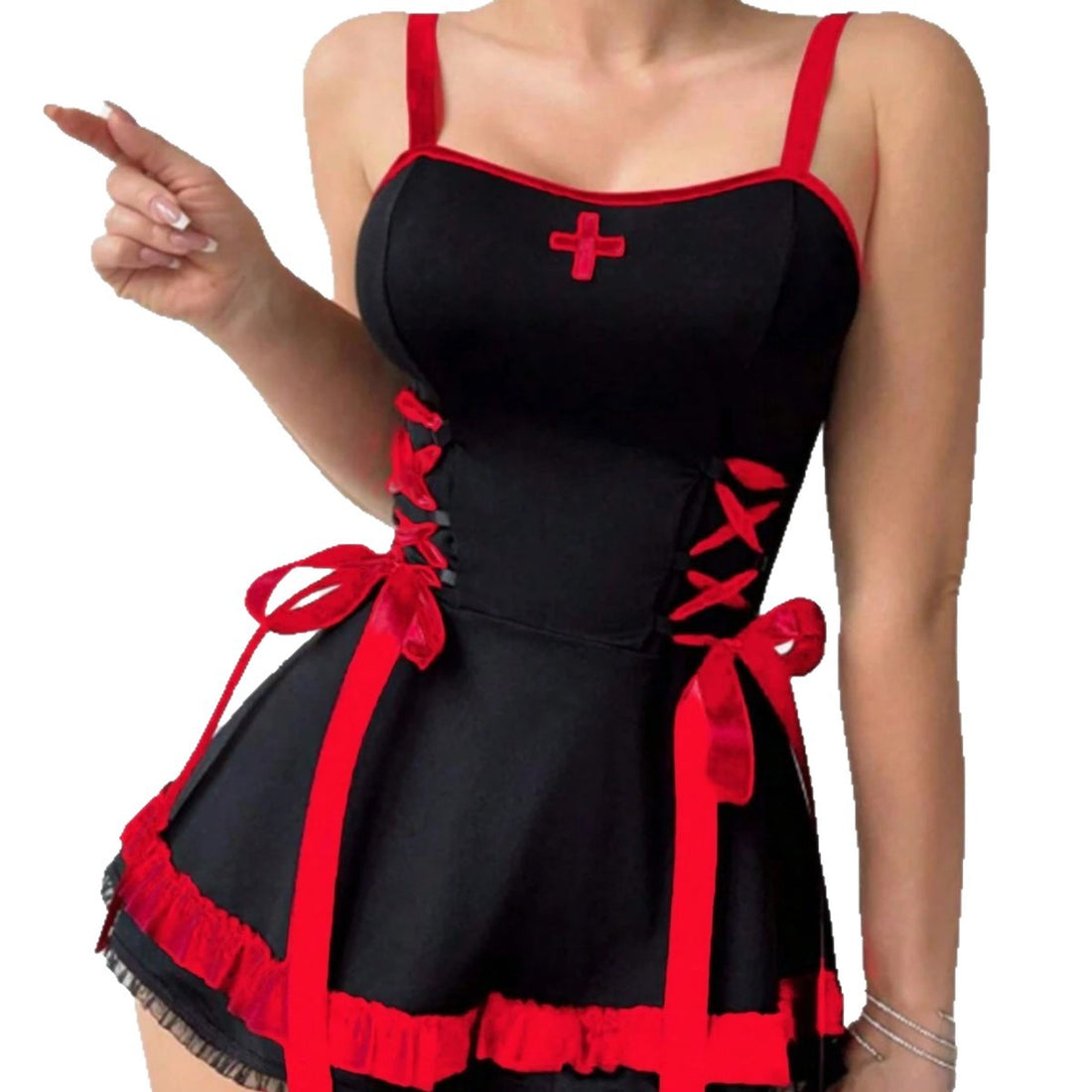 Black Red Nurse Lingerie Dress Set, alternate view 5