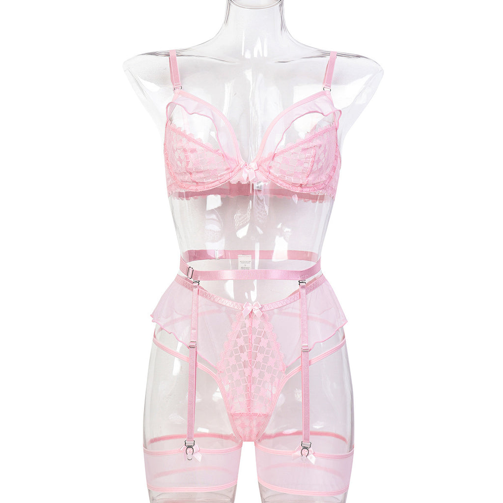 Pink Lace Four-Piece Lingerie Set - Secret Hour lingerie