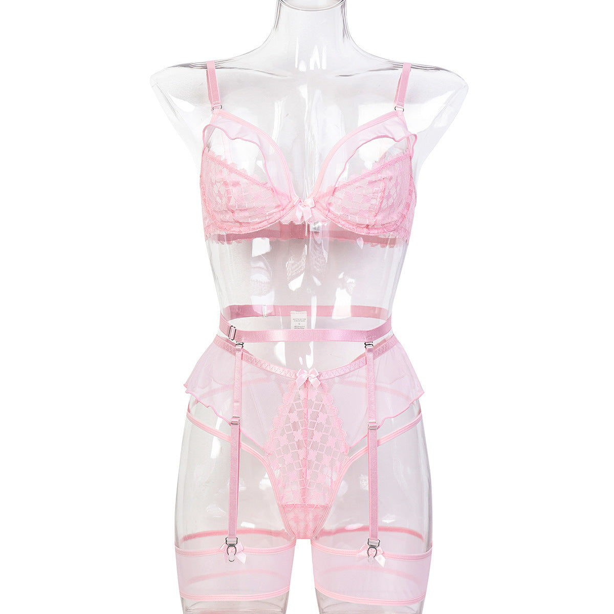 Pink Lace Four-Piece Lingerie Set - Secret Hour lingerie