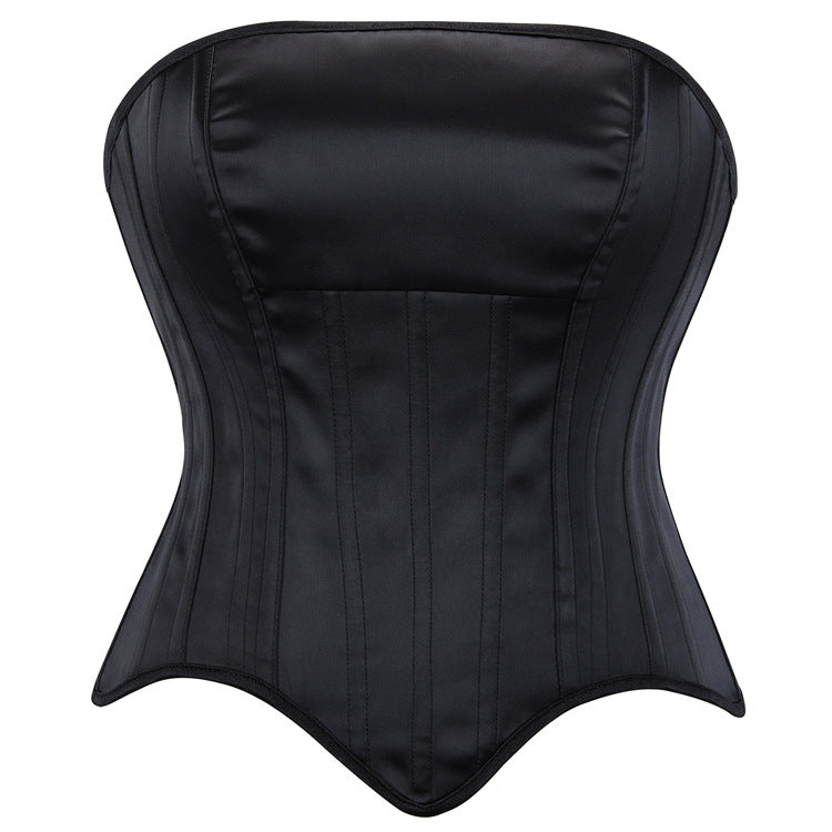 Black Leather-Look Back-Zip Corset Top