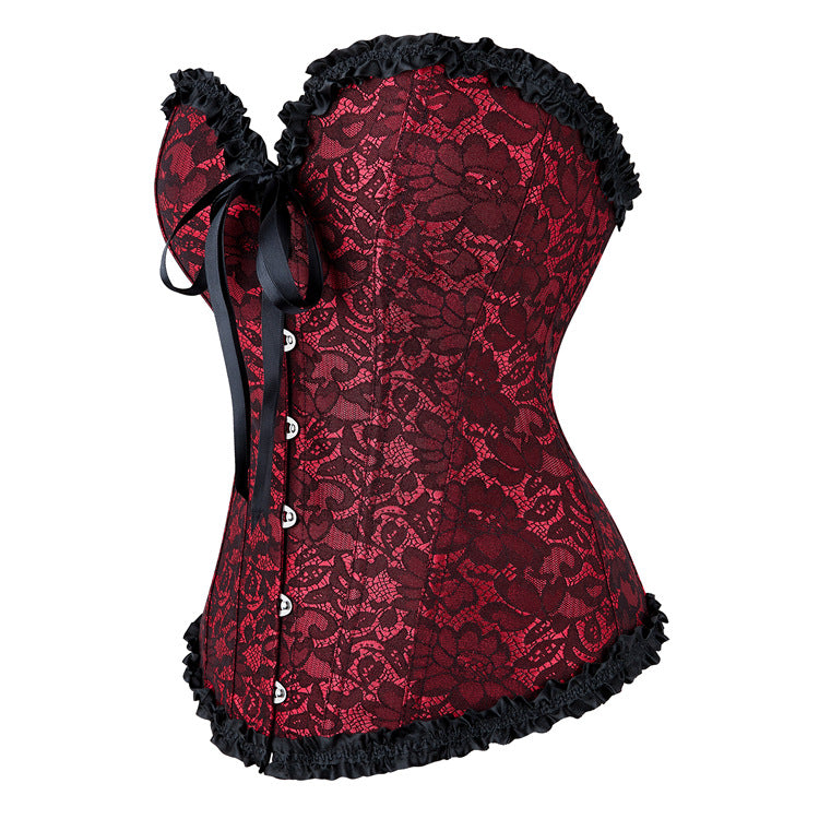 Burgundy Lace-Up Strapless Corset Top, alternate view 2
