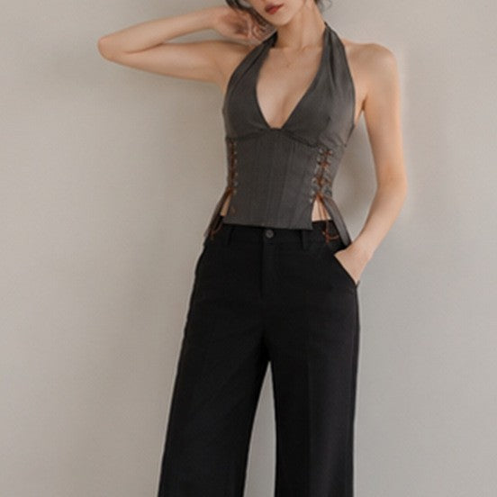 Black Plunge Halter Corset Top, alternate view 3