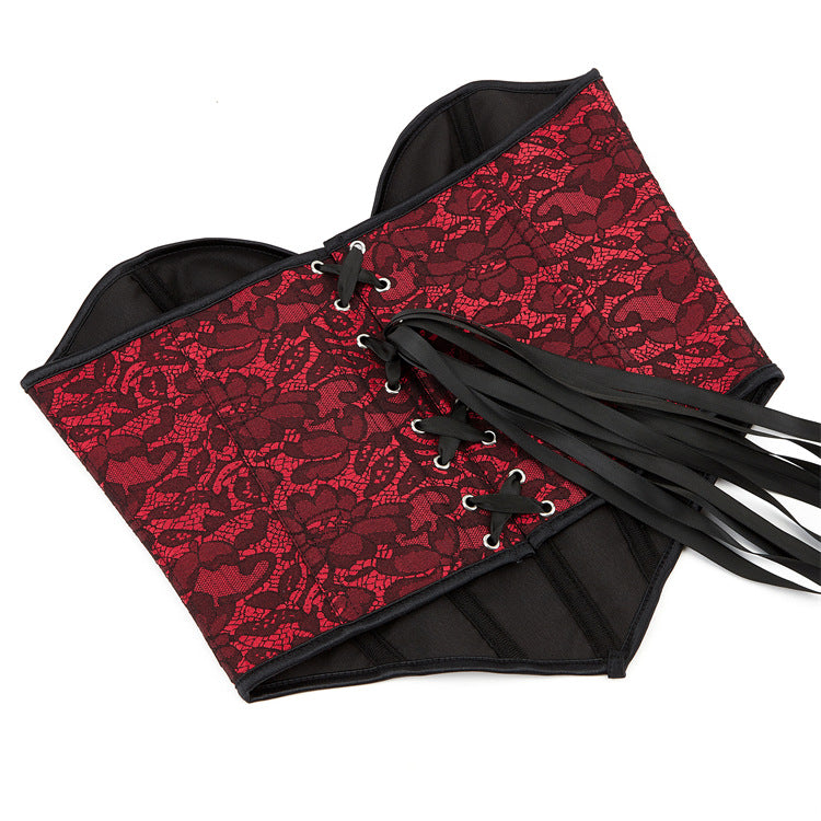 Burgundy Floral Strapless Corset Top, alternate view 5