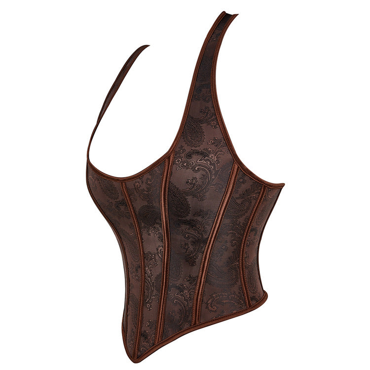 Brown Paisley Halter Corset Top, alternate view 2