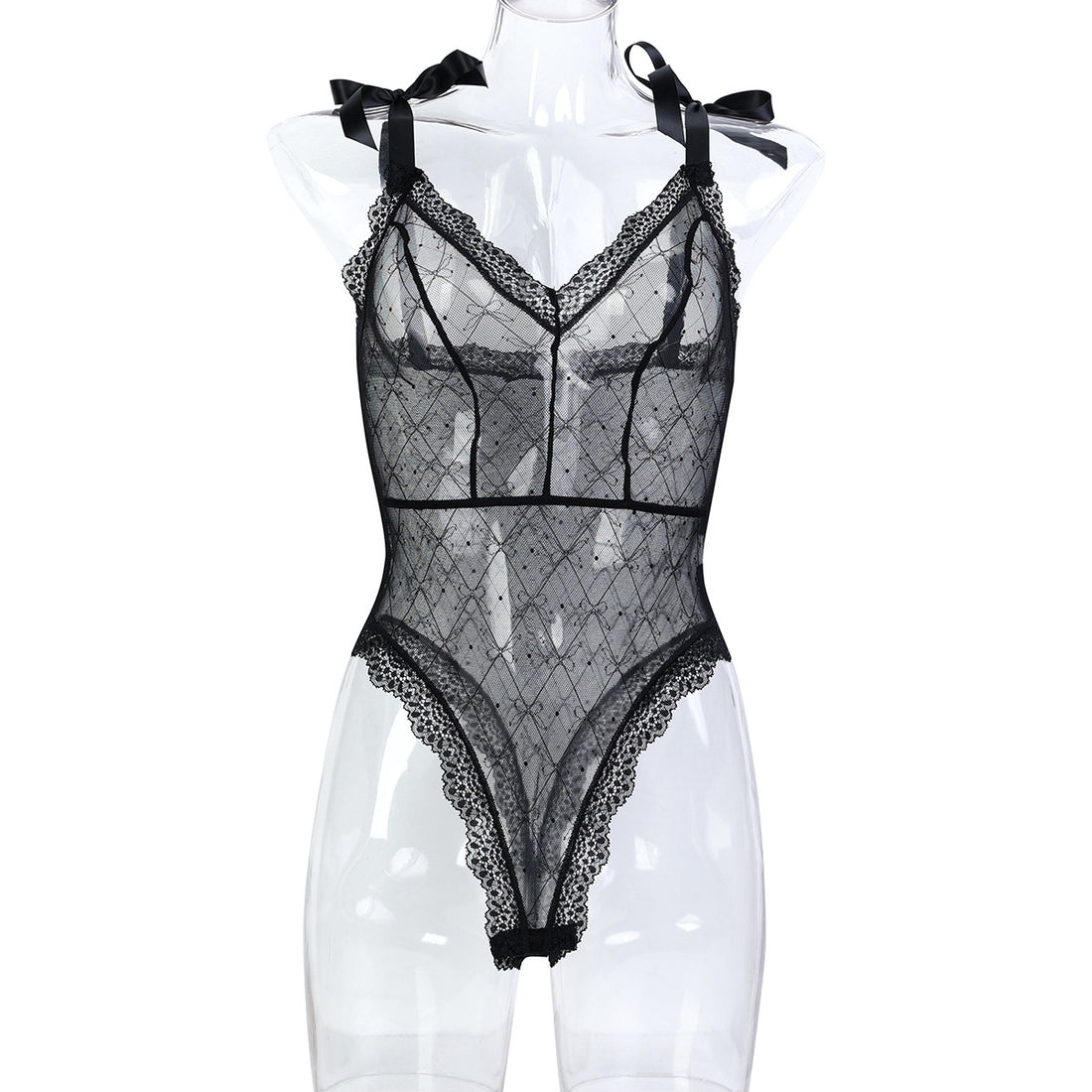 Strappy Bow Detail Lace Teddy Bodysuit - Styled View