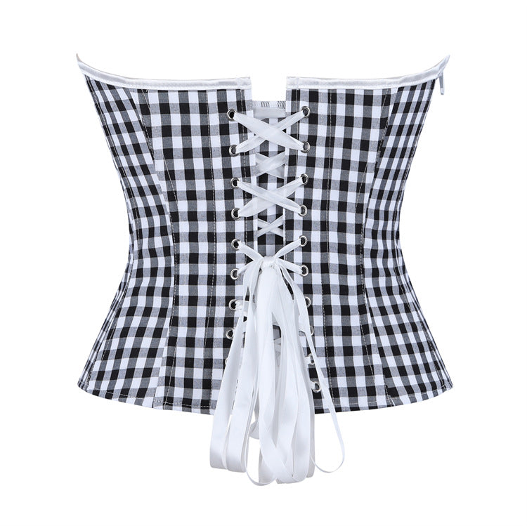 Black White Gingham Strapless Corset Top, alternate view 4