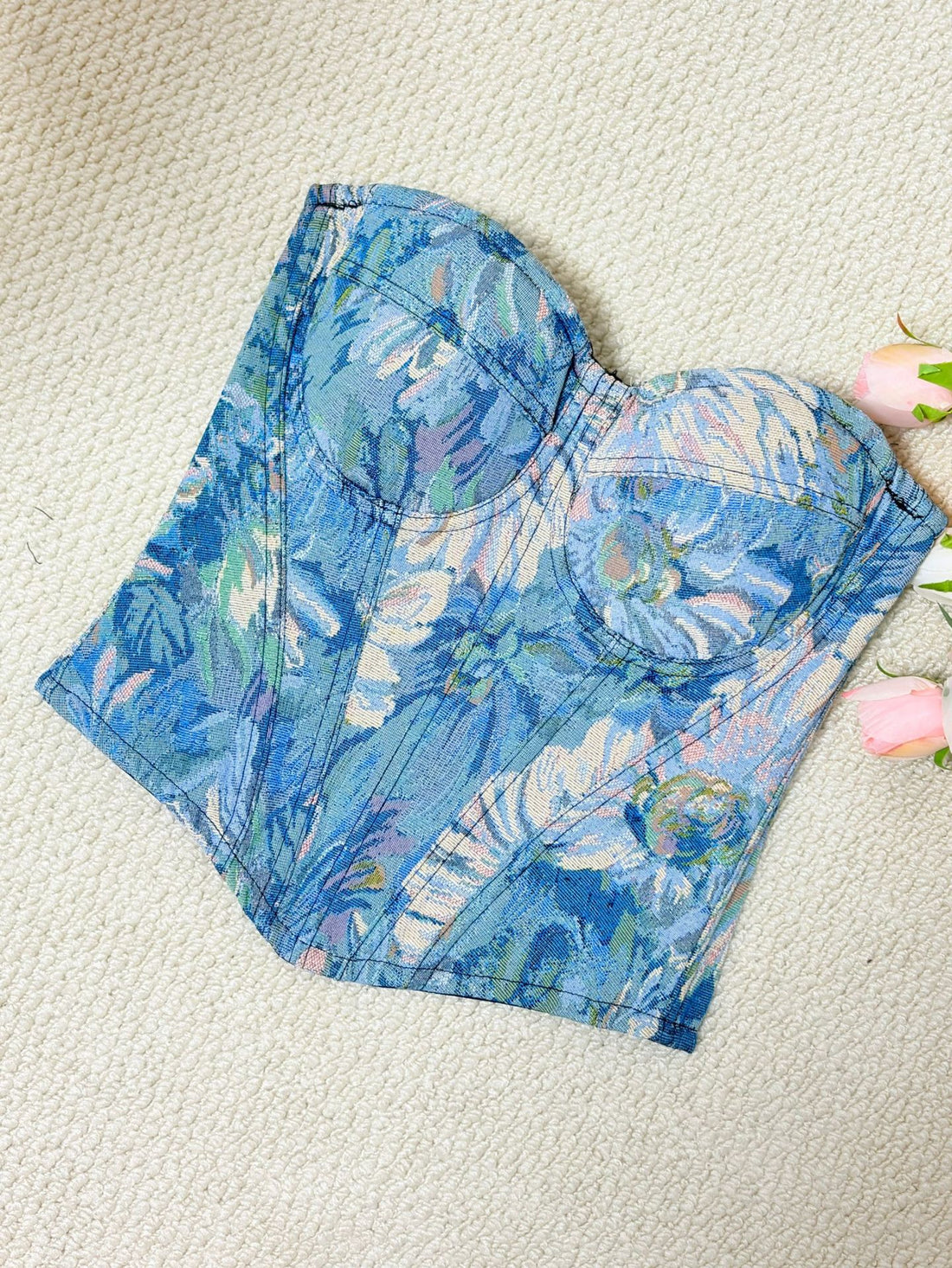 Blue Denim-Look Lace Corset Top, alternate view 6