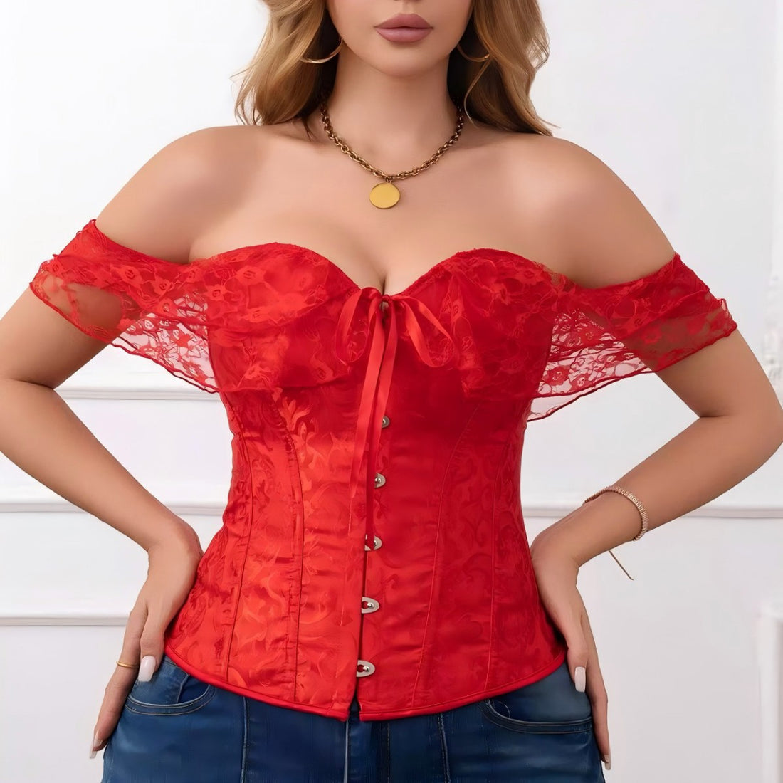 Black Off-Shoulder Lace-Up Corset Top, alternate view 2