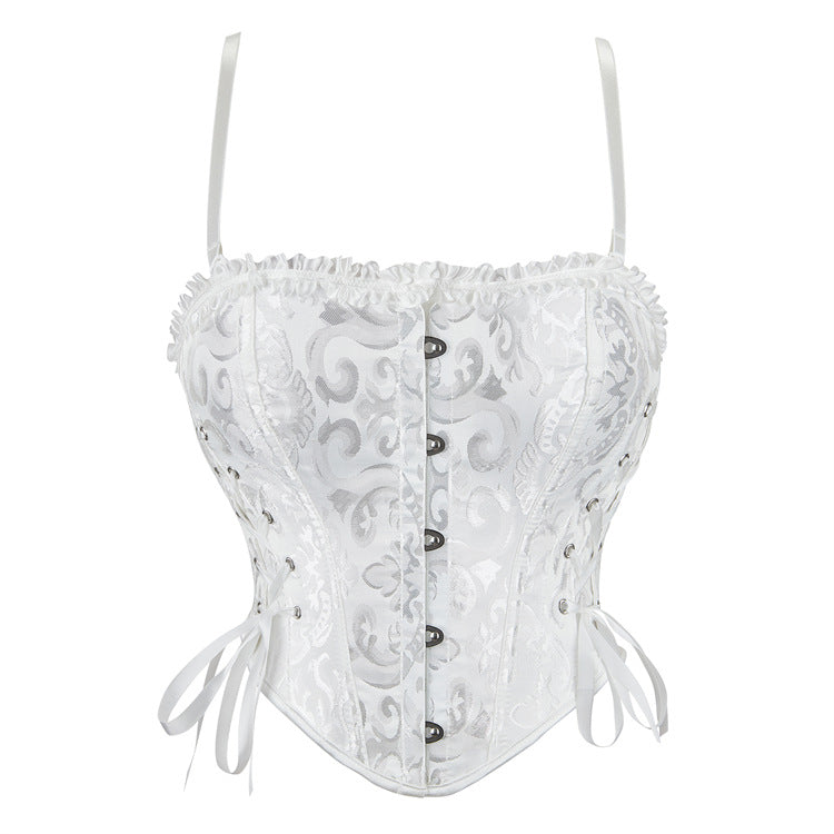 Red Floral Lace-Up Corset Top, alternate view 5