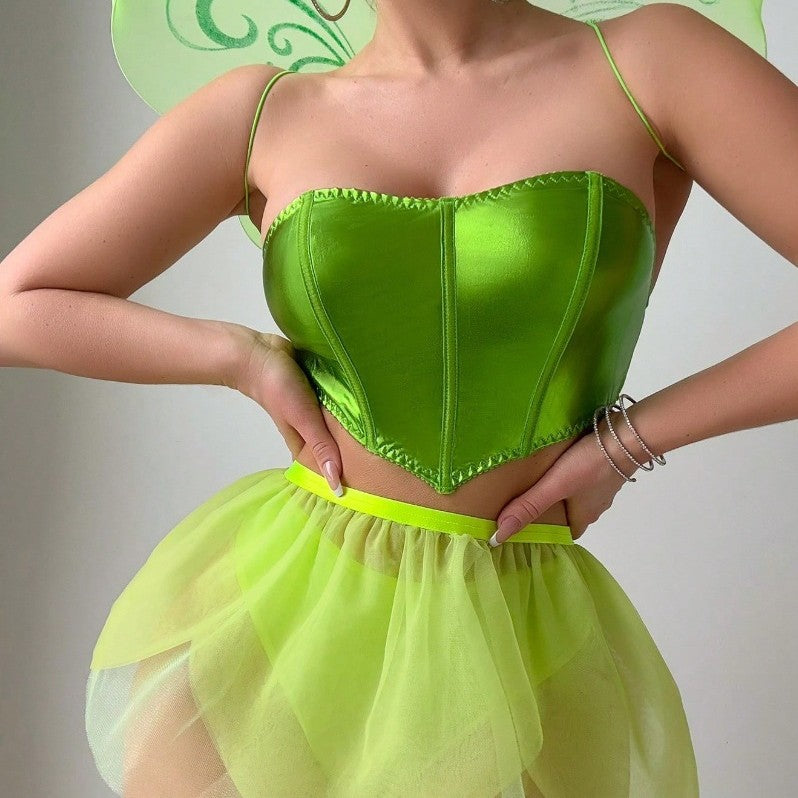 Neon Green Tulle Skirt Lingerie Set, alternate view 2