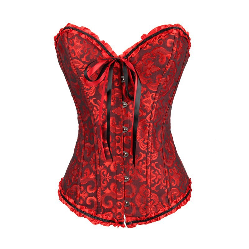 Black Ruffle Trim Front-Lace Corset Top, alternate view 3