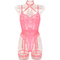 Wine Red Sheer Mesh Teddy Bodysuit - Alternate View