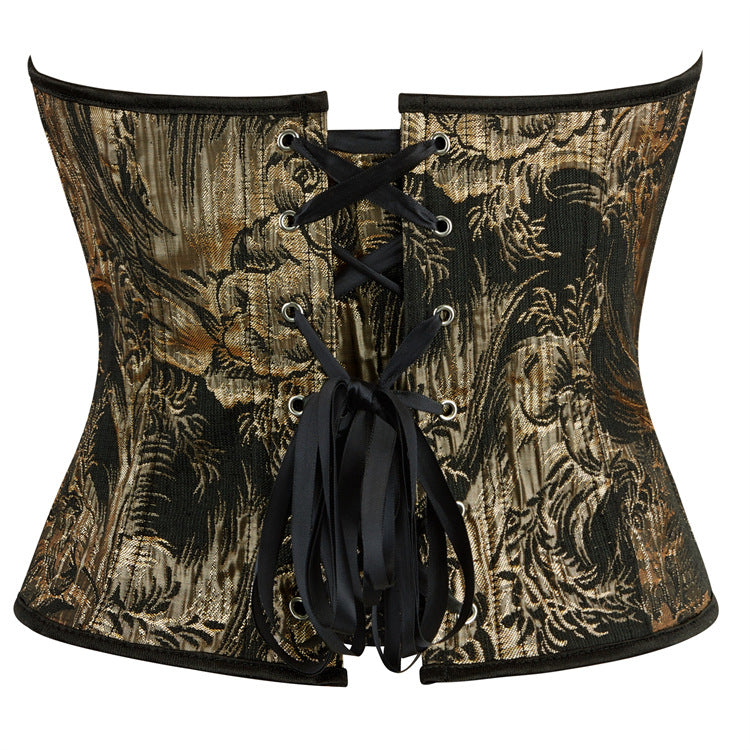 Black Gold Floral Lace-Trim Corset Top, alternate view 3