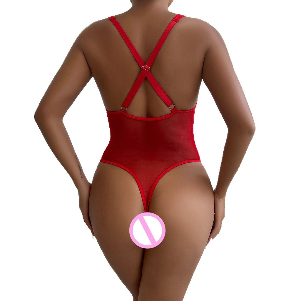 Strappy Mesh Faux Leather Teddy Bodysuit - Styled View
