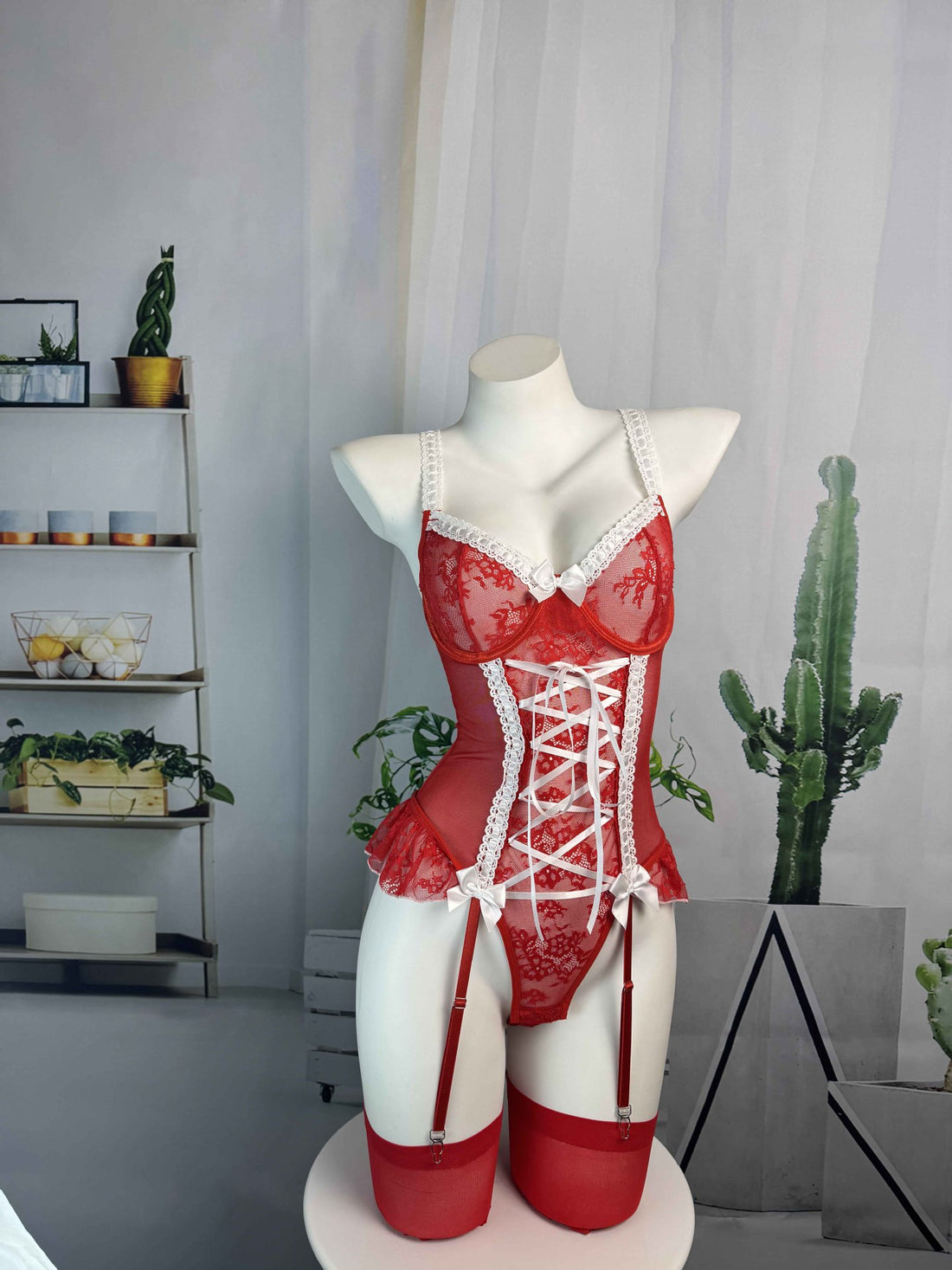 Ivory Lace-Up Ruffle Corset Top, alternate view 8