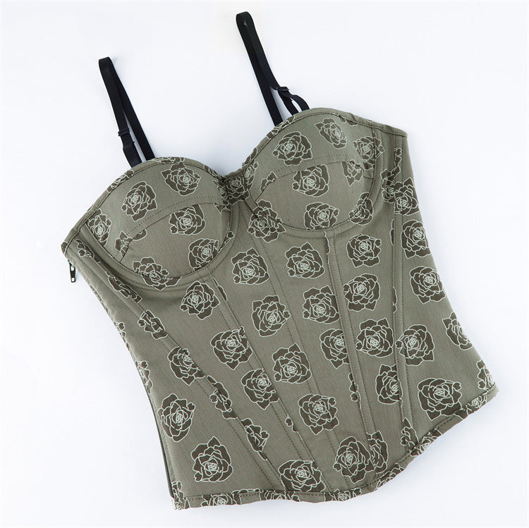 Gray Floral Strapless Corset Top, alternate view 5