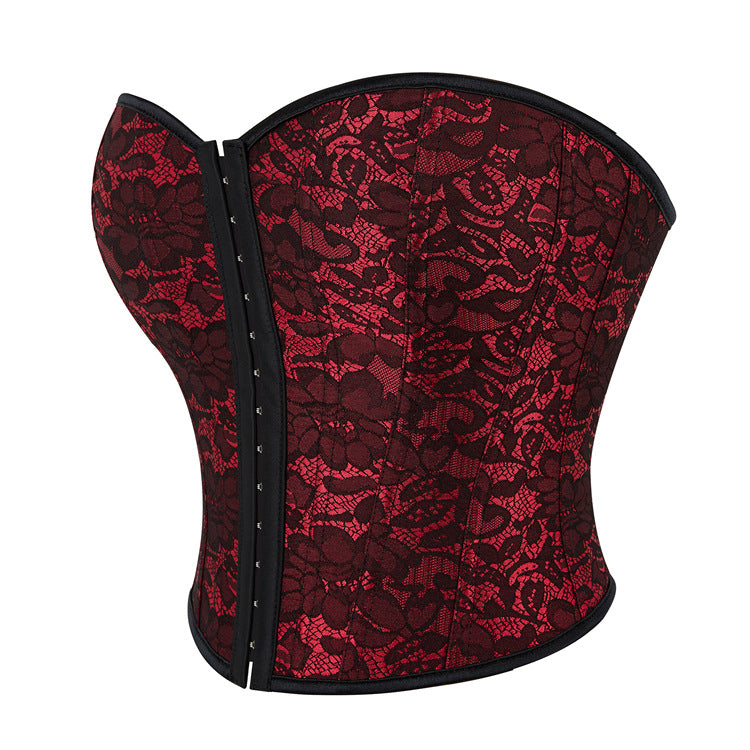 Burgundy Floral Lace Strapless Corset Top, alternate view 2