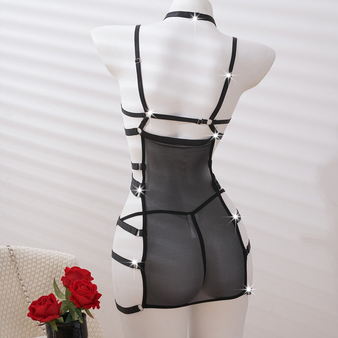 Black Sheer Harness Garter Lingerie Set, alternate view 4