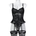Black bow detail lace-look garter teddy bodysuit - alternate view