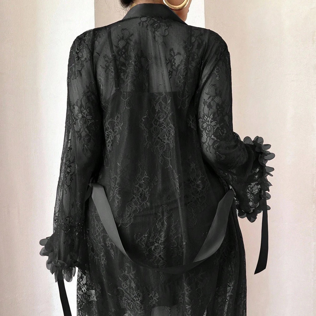 Black Lace Robe Lingerie Set, alternate view 4