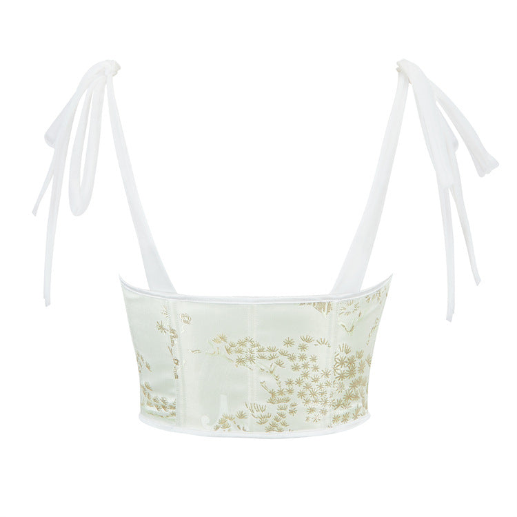 White Floral Tie-Front Corset Top, alternate view 4