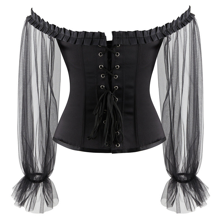 Black Sheer Sleeve Corset Top, alternate view 3
