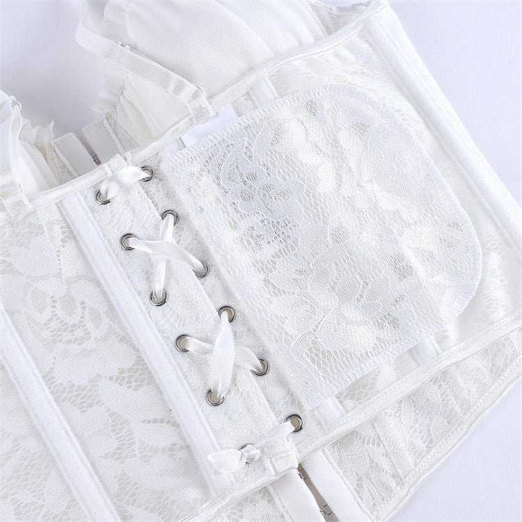 White Satin-Look Lace-Up Corset Top, alternate view 4