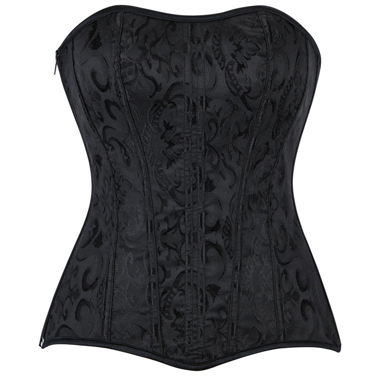 Black Jacquard Zip-Back Corset Top