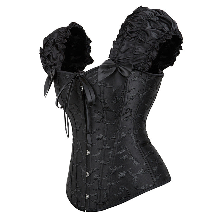 Black Puff-Sleeve Corset Top, alternate view 2